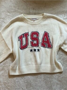 Grayson Threads Cream Crewneck with Red USA Graphic